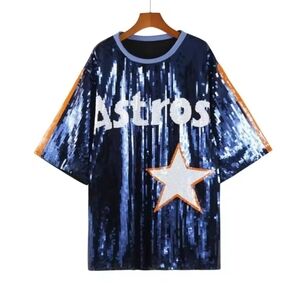 Astros Navy Sequin Ladies Top with Star Accent